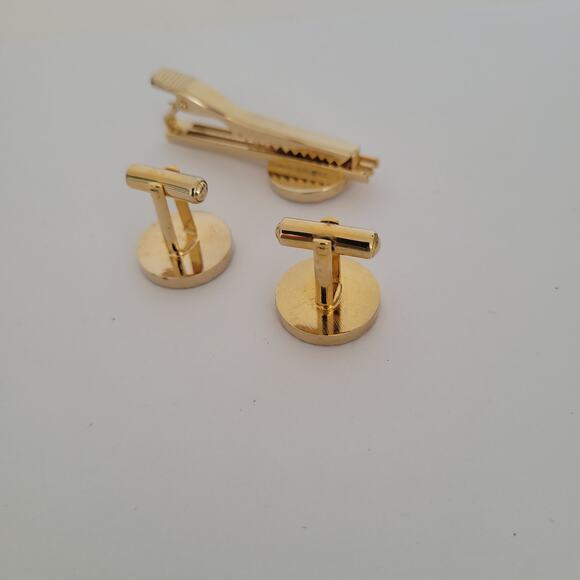 Unbranded Bar Clip Cufflinks Set Gold Red Tone Round Bird Eagle? - Picture 6 of 6